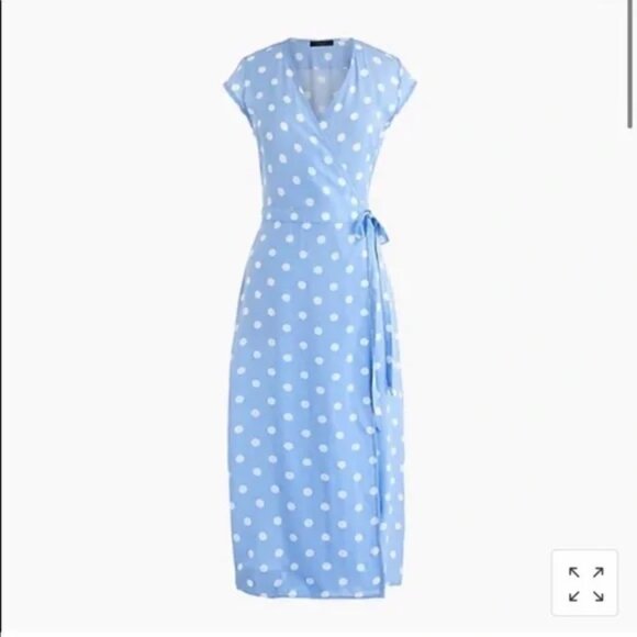 J.Crew Midi Wrap Polka Dot Dress Soft Rayon Light Blue Size Medium - Picture 3 of 7